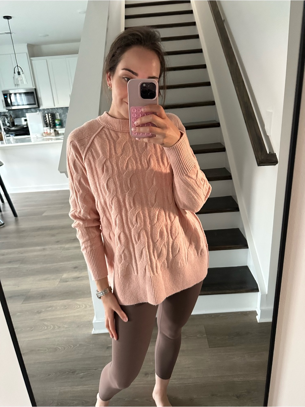 NWT Aerie Blush Pink Cable-Knit Crewneck Sweater XS
